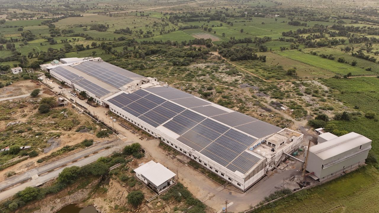 Aerial drone view of the Sitaram Denims manufacturing plant