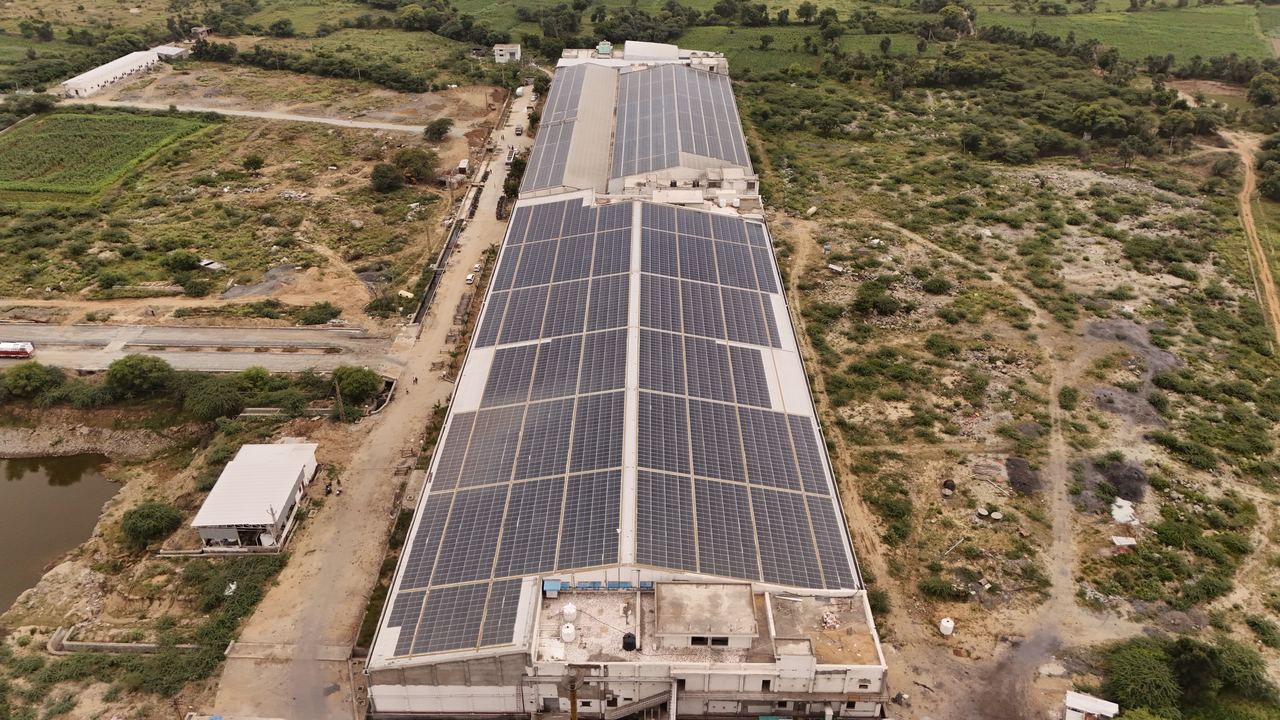 Solar panels installed on the factory roof